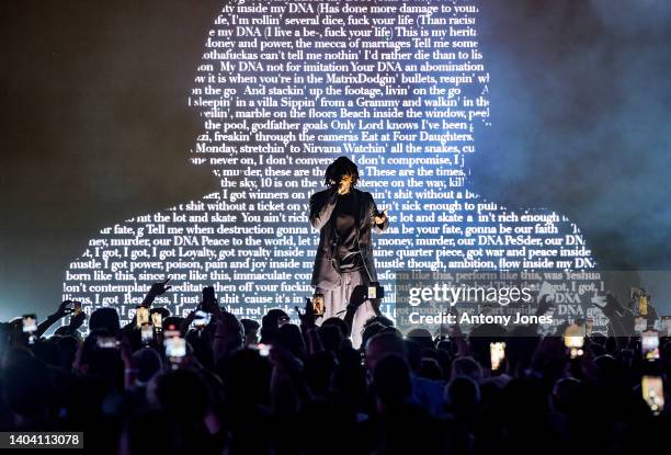 Kendrick Lamar performs on stage as Spotify hosts an evening of music with star-studded performances with DJ Pee .Wee aka Anderson .Paak and Kendrick...