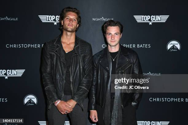 Zak Steiner and guest attend Top Gun x Christopher Bates collection launch event at Nightingale Plaza on June 18, 2022 in Los Angeles, California.