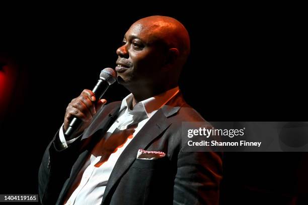 Dave Chappelle performs onstage during the Dave Chappelle theatre dedication ceremony at Duke Ellington School of the Arts on June 20, 2022 in...