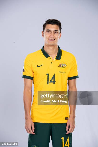 Kenneth Dougall poses during the Australia Socceroos team headshots session at Park Royal Parramatta Hotel on November 12, 2021 in Sydney, Australia.