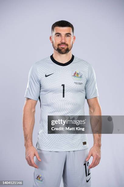 Mathew Ryan poses during the Australia Socceroos team headshots session at Park Royal Parramatta Hotel on November 12, 2021 in Sydney, Australia.