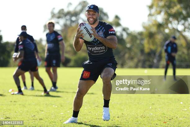 James Tedesco in action during a New South Wales Blues State of Origin training session at Hale School on June 21, 2022 in Perth, Australia.