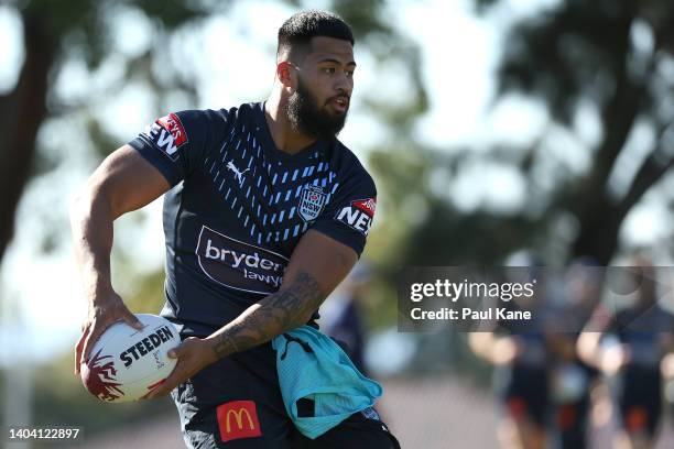 Payne Haas in action during a New South Wales Blues State of Origin training session at Hale School on June 21, 2022 in Perth, Australia.