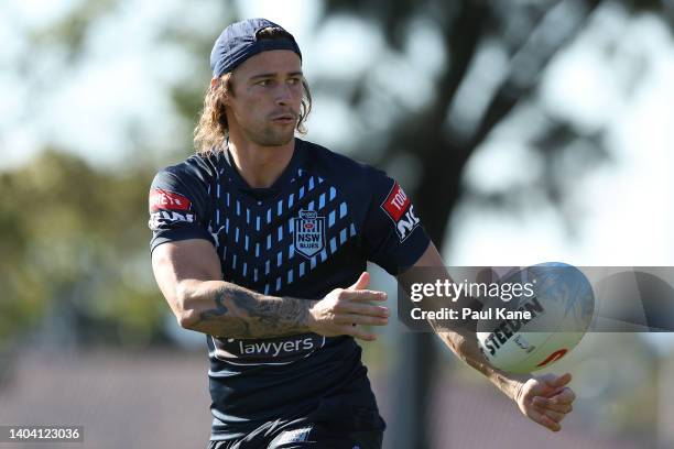 Nicholas Hynes in action during a New South Wales Blues State of Origin training session at Hale School on June 21, 2022 in Perth, Australia.