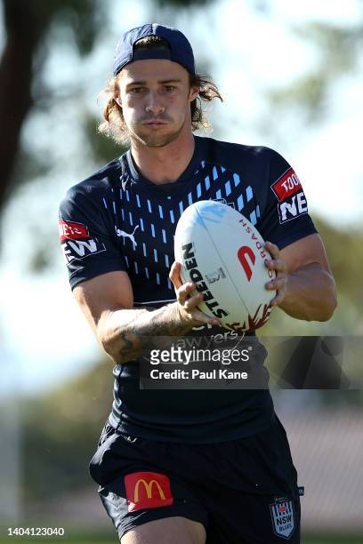 Nicholas Hynes in action during a New South Wales Blues State of Origin training session at Hale School on June 21, 2022 in Perth, Australia.