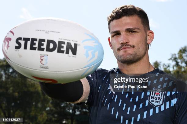 Nathan Cleary poses during a New South Wales Blues State of Origin training session at Hale School on June 21, 2022 in Perth, Australia.