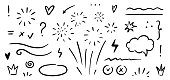 Sketch underline, emphasis, arrow, star shape set. Hand drawn brush stroke, highlight, speech bubble, underline, sparkle element