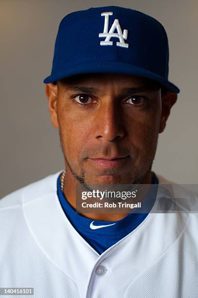 Juan Rivera of the Los Angeles Dodgers poses during photo day at the Glendale Sports Complex on March 2, 2012 in Glendale, Arizona.
