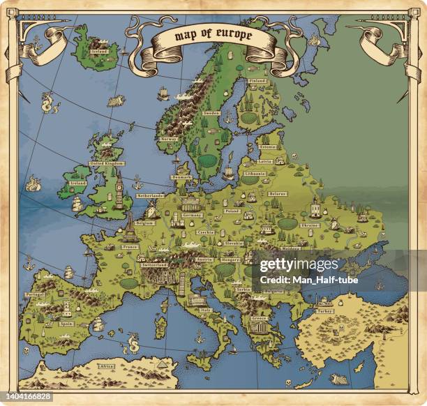 stockillustraties, clipart, cartoons en iconen met map of europe - ancient vikings