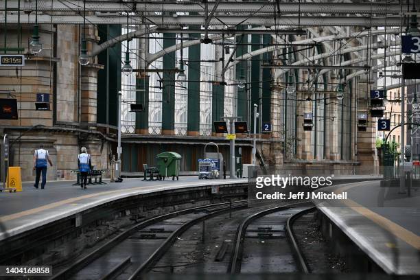 General view Central Station on June 21, 2022 in Glasgow, Scotland. The biggest rail strikes in 30 years started on Monday night with trains...