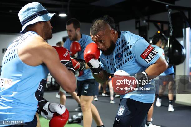 Junior Paulo works out during a New South Wales Blues State of Origin training session at UBX Boxing & Strength on June 21, 2022 in Perth, Australia.