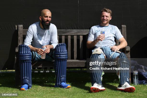 Moeen Ali and Jos Buttler during an England nets session at VRA Cricket Ground on June 21, 2022 in Amstelveen, Netherlands.