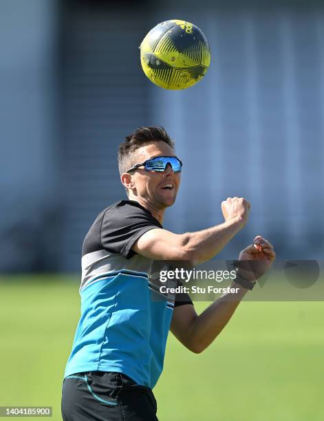 New Zealand bowler Trent Boult in action during nets ahead of the third Test Match between England and New Zealand at Headingley on June 21, 2022 in...