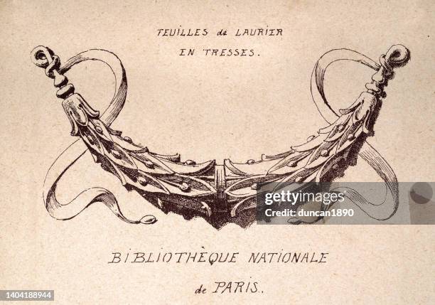 illustrations, cliparts, dessins animés et icônes de décoration architecturale, feuilles de laurier en tresses, bibliothèque nationale de paris, architecture design, français - feuille de laurier