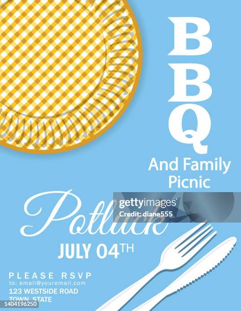 bbq family picnic invitation template - tablecloth overhead stock illustrations