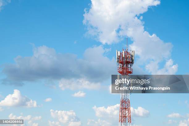 5g sunset cell tower: cellular communications tower for mobile phone and video data transmission - tower stock pictures, royalty-free photos & images