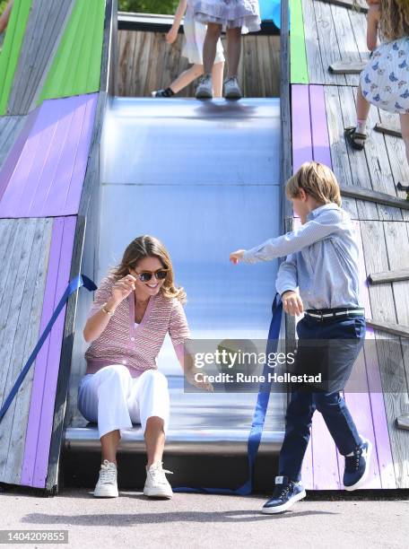 Prince Nicolas of Sweden and Princess Madeleine of Sweden attend Prince Nicolas of Sweden's inauguration of Discovery Park on June 21, 2022 in...