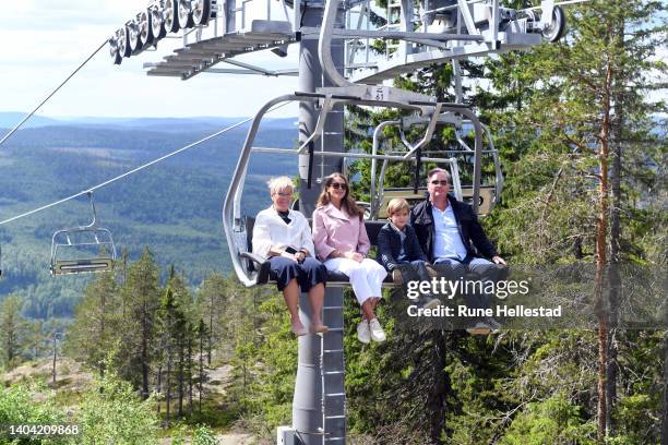 Berit Hogman, Prince Nicolas of Sweden, Princess Madeleine of Sweden and Chris O'Neill visit Skuleberget on June 21, 2022 in Skuleberget, Sweden.