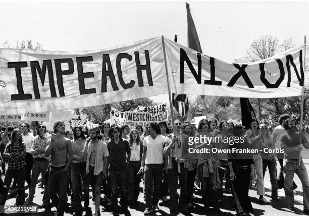 Anti-Nixon demonstrators in Washington, DC April 27, 1974
