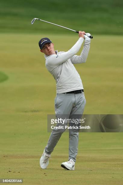Matt Fitzpatrick of England plays a shot during the final round of the 122nd U.S. Open Championship at The Country Club on June 19, 2022 in...