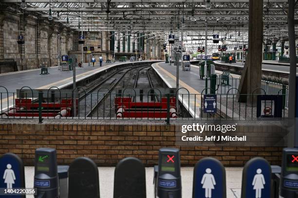 General view Central Station on June 21, 2022 in Glasgow, Scotland. The biggest rail strikes in 30 years started on Monday night with trains...