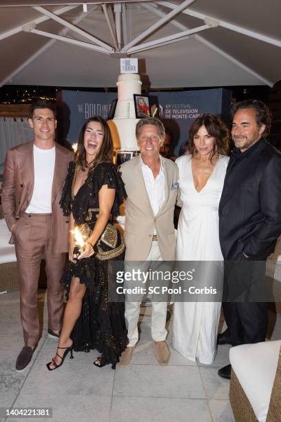 Tanner Novlan, Jacqueline MacInnes Wood, Producer Bradley P. Bell, Krista Allen and Thorsten Kaye attend The 35th ANniversairy Of "The Bold And The...