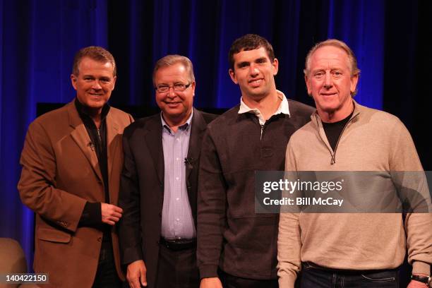 Lou Tilley, Ron Jaworski, Andrew Luck and Archie Manning attend the filming of "Stars of Maxwell Football Club Discussion Table" at Harrah's Resort...