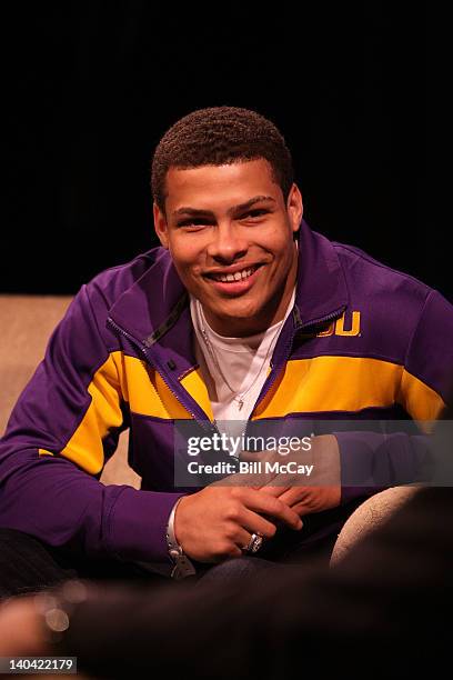 S Tyrann Mathieu attends the filming of "Stars of Maxwell Football Club Discussion Table" at Harrah's Resort March 2, 2012 in Atlantic City, New...