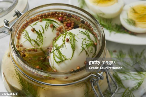 classic pickled eggs - pickle stock pictures, royalty-free photos & images