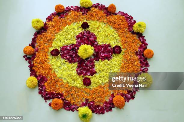 onam pookalam/ floral carpet/onam festival-kerala - pookalam stock pictures, royalty-free photos & images
