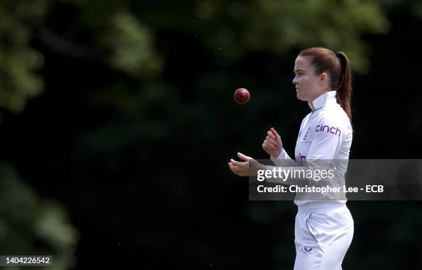 Mady Villiers of England gets ready to bowl during day 1 of the tour match between England Women A and South Africa at Arundel Castle Cricket Ground...