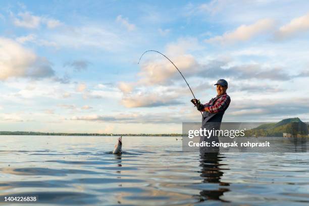 fishing in the lake - man fishing stock pictures, royalty-free photos & images