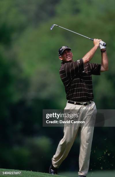 Tom Lehman from the United States drives off the fairway during the US Masters Golf Tournament on 5th April 2001 at the Augusta National Golf Club in...