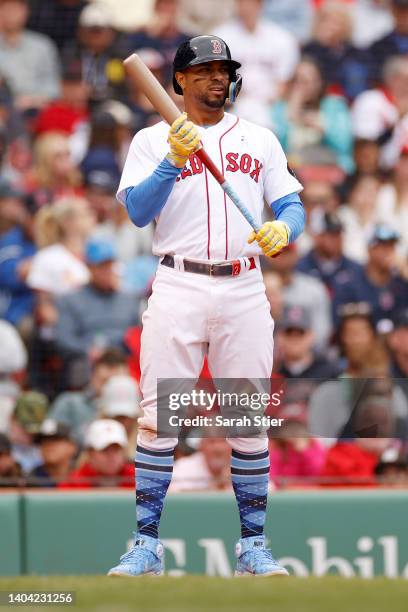 Xander Bogaerts of the Boston Red Sox at bat during the fourth inning against the St. Louis Cardinals at Fenway Park on June 19, 2022 in Boston,...