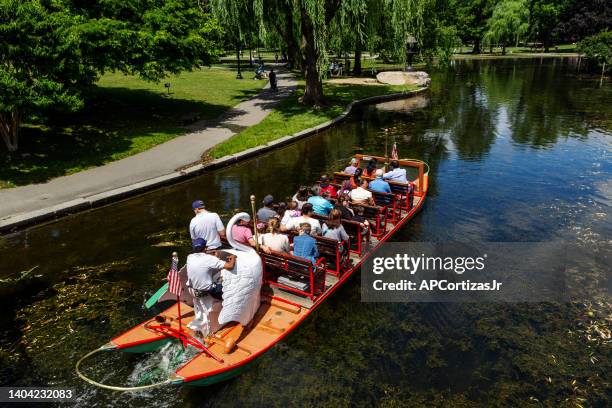 boston public garden - volles schwanenboot im teich - back bay - boston massachusetts - öffentlicher garten von boston stock-fotos und bilder