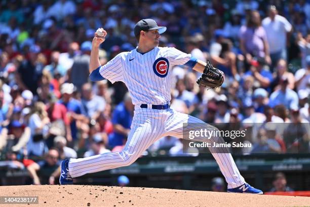 Kyle Hendricks of the Chicago Cubs pitches against the Atlanta Braves at Wrigley Field on June 19, 2022 in Chicago, Illinois.