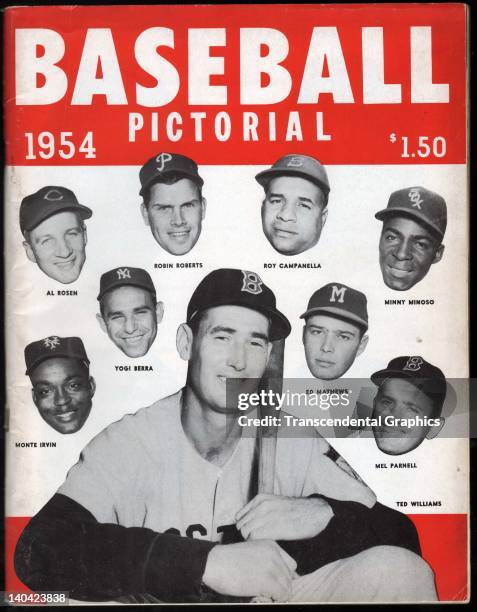 The cover for Baseball Pictorial 1954 features Ted Williams and many other stars of the day, published by JMK Publications in New York CIty in 1954.