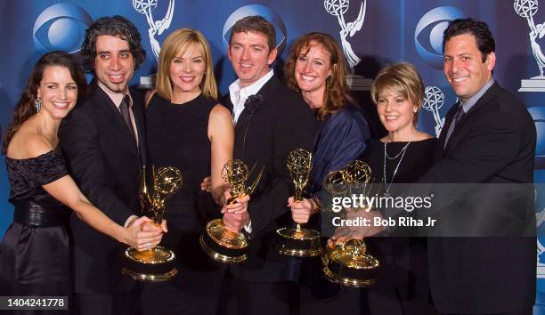 The cast and crew of the HBO series "Sex and the City" pose with their awards for 'Outstanding Comedy Series' at the 53rd Emmy Awards Show, November...