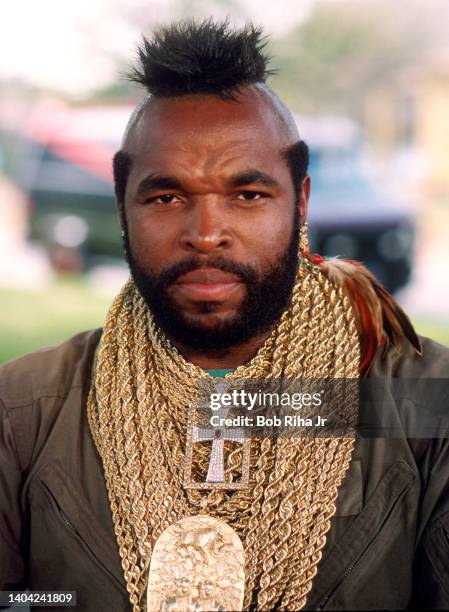 Actor Mr T co-stars in the television show 'The A-Team’ filming on location, October 4, 1984 in Los Angeles, California.