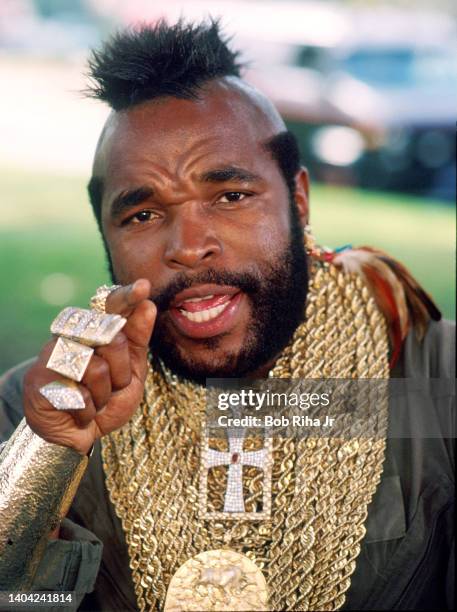 Actor Mr T co-stars in the television show 'The A-Team’ filming on location, October 4, 1984 in Los Angeles, California.