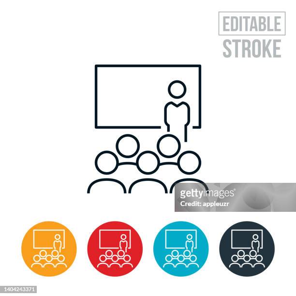 presentation at business convention thin line icon - editable stroke - pastor stock illustrations