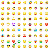 Set of emoticon smile icons. Cartoon emotion set. Vector emoticon set