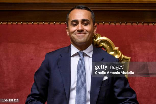 Italian Minister of Foreign Affairs Luigi Di Maio reacts as he attends the communications of the Italian Prime Minister to the Italian Senate, ahead...