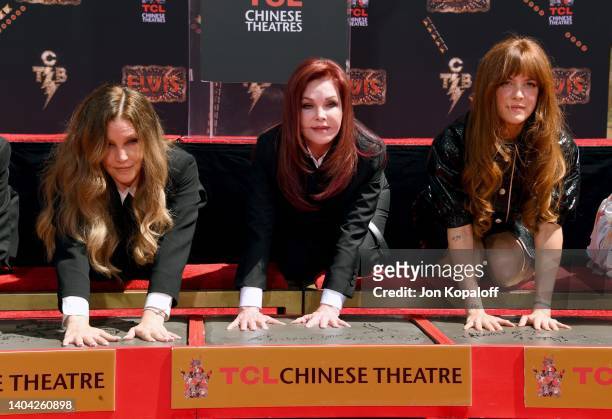 Lisa Marie Presley, Priscilla Presley, and Riley Keough attend the Handprint Ceremony honoring Priscilla Presley, Lisa Marie Presley And Riley Keough...