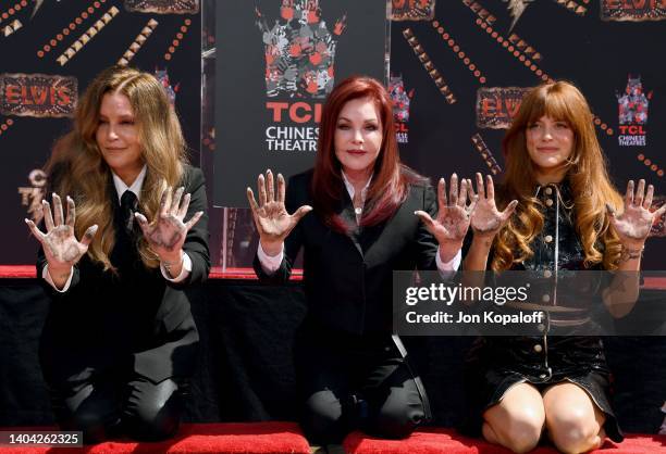 Lisa Marie Presley, Priscilla Presley, and Riley Keough attend the Handprint Ceremony honoring Priscilla Presley, Lisa Marie Presley And Riley Keough...