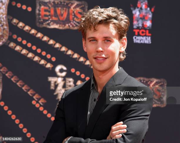 Austin Butler attends the Handprint Ceremony honoring Priscilla Presley, Lisa Marie Presley And Riley Keough at TCL Chinese Theatre on June 21, 2022...