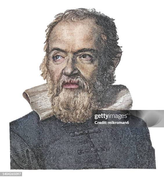 portrait of galileo galilei (1564 - 1642), italian philosopher, mathematician, physicist and astronomer - renaissance and schets stockfoto's en -beelden