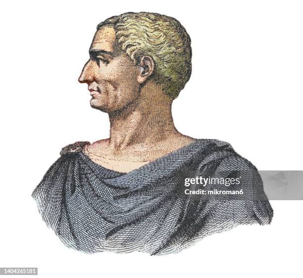 portrait of gaius julius caesar, roman general and statesman - júlio césar imagens e fotografias de stock