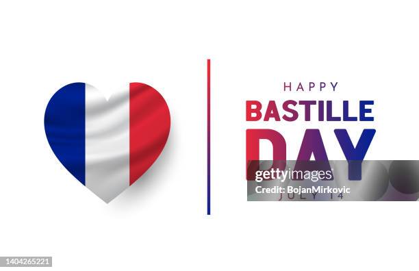 illustrations, cliparts, dessins animés et icônes de carte bastille day avec français drapeau en forme de cœur, le 14 juillet. vecteur - jour férié