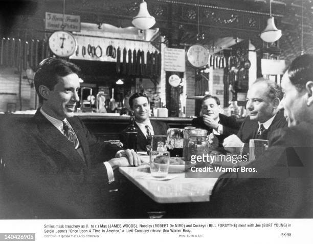 From left to right, actors James Woods, Robert De Niro, William Forsythe and Burt Young star in the film 'Once Upon a Time in America', 1984.